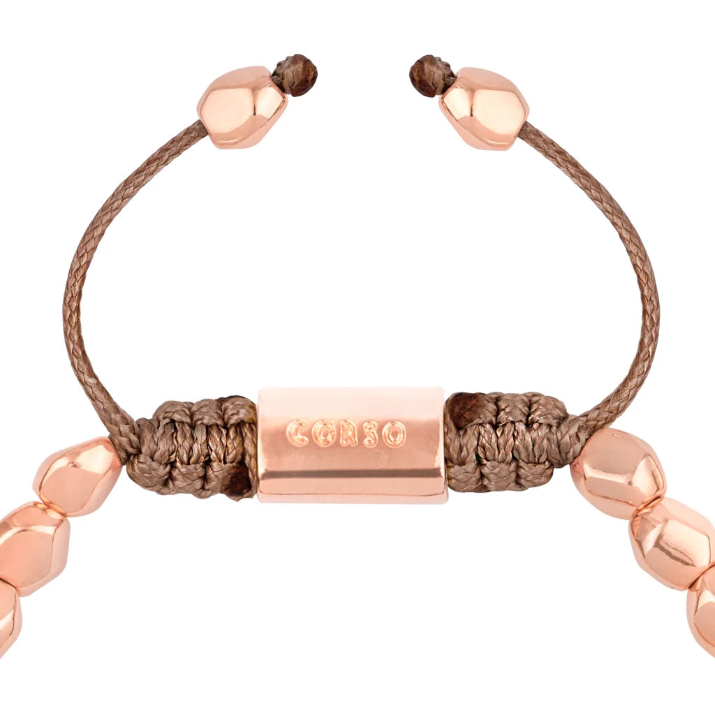 Pulsera ajustable con hilo de seda, insignia Corso y cuentas facetadas en baño de oro rosa de 22K - Joyería y bisutería fina