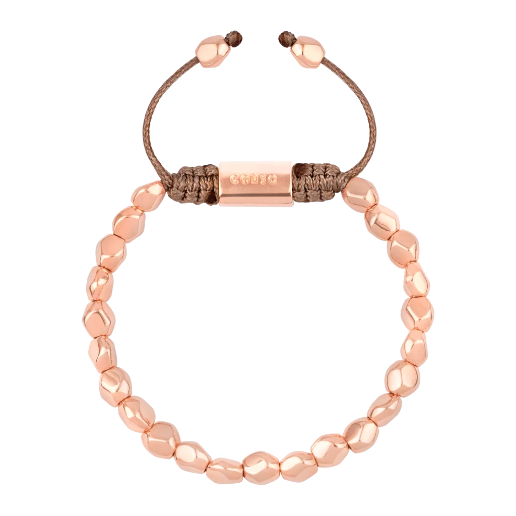 Pulsera ajustable con hilo de seda, insignia Corso y cuentas facetadas en baño de oro rosa de 22K - Joyería y bisutería fina