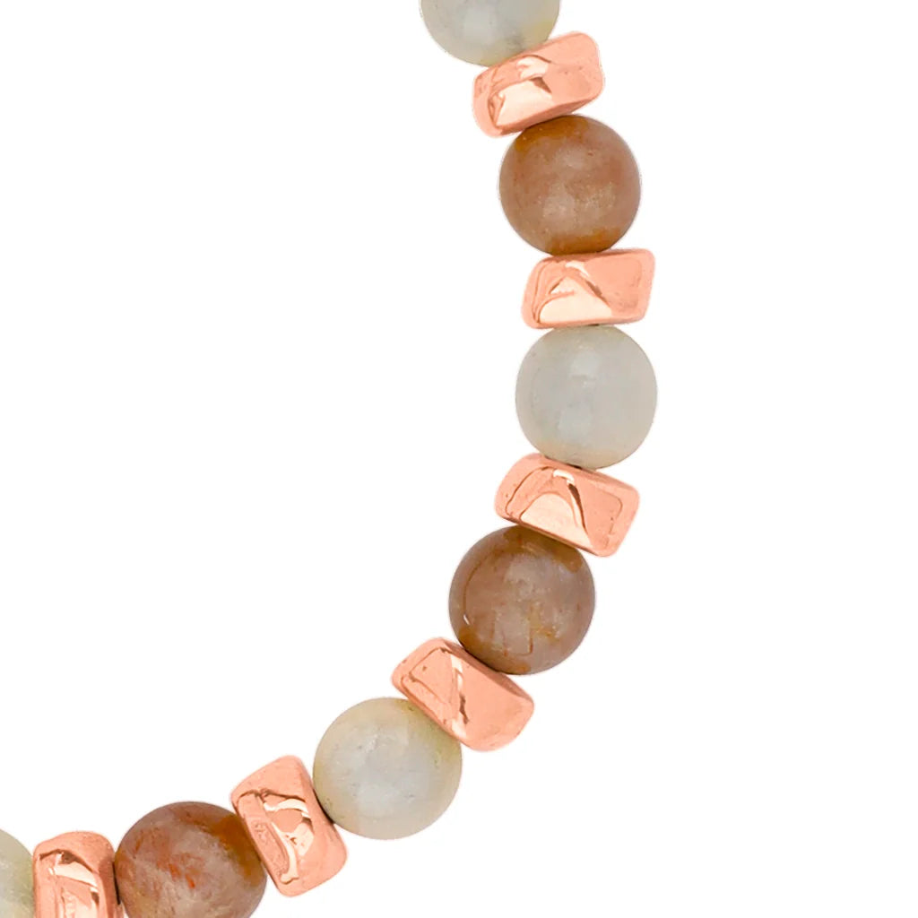 Pulsera ajustable, con piedras naturales de 6mm, baño de rodio - Joyería y bisutería fina