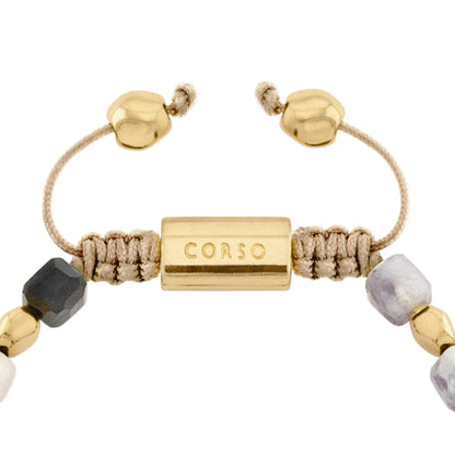 Pulsera ajustable con broche insignia Corso y cuentas facetadas en baño de oro de 22K, con piedra turmalina facetada - Joyería y bisutería fina