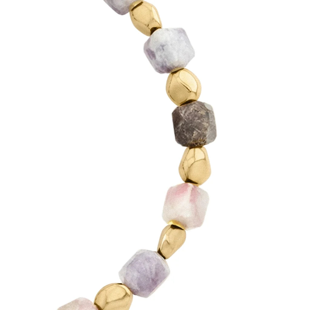 Pulsera ajustable con broche insignia Corso y cuentas facetadas en baño de oro de 22K, con piedra turmalina facetada - Joyería y bisutería fina