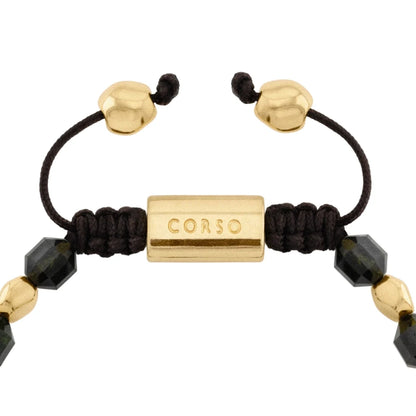 Pulsera ajustable con broche insignia Corso y cuentas facetadas en baño de oro de 22K, con piedra turmalina facetada - Joyería y bisutería fina