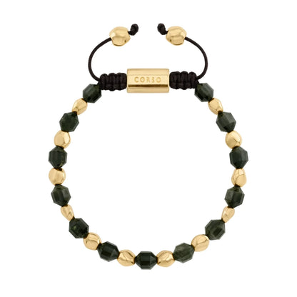 Pulsera ajustable con broche insignia Corso y cuentas facetadas en baño de oro de 22K, con piedra turmalina facetada - Joyería y bisutería fina