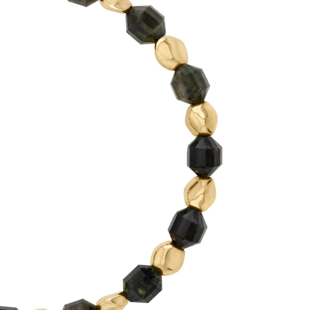 Pulsera ajustable con broche insignia Corso y cuentas facetadas en baño de oro de 22K, con piedra turmalina facetada - Joyería y bisutería fina