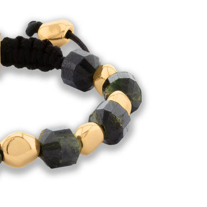 Pulsera ajustable con broche insignia Corso y cuentas facetadas en baño de oro de 22K, con piedra turmalina facetada - Joyería y bisutería fina