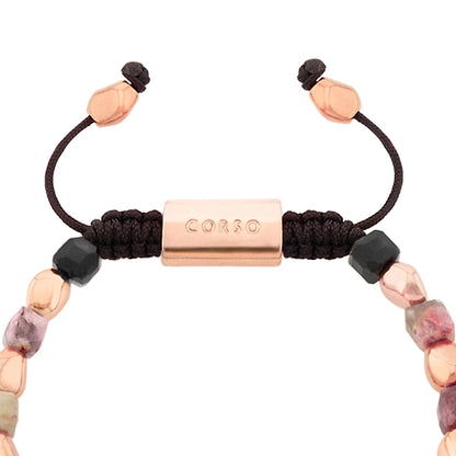 Pulsera ajustable con broche insignia Corso y cuentas facetadas en baño oro rosa de 22k, con piedra turmalina multicolor facetada - Joyería y bisutería fina