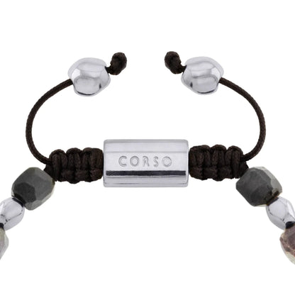 Pulsera ajustable con broche insignia Corso y cuentas facetadas en baño de rodio, con piedra turmalina facetada - Joyería y bisutería fina