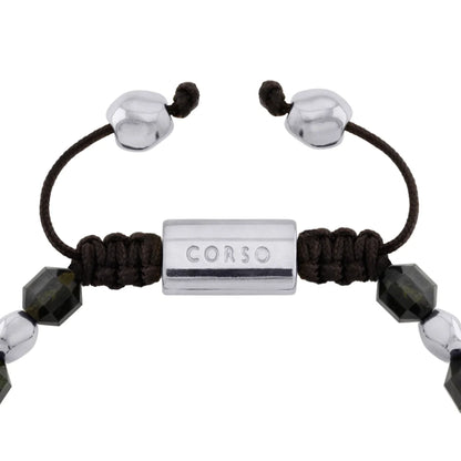Pulsera ajustable con broche insignia Corso y cuentas facetadas en baño de rodio, con piedra turmalina facetada - Joyería y bisutería fina