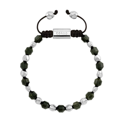 Pulsera ajustable con broche insignia Corso y cuentas facetadas en baño de rodio, con piedra turmalina facetada - Joyería y bisutería fina