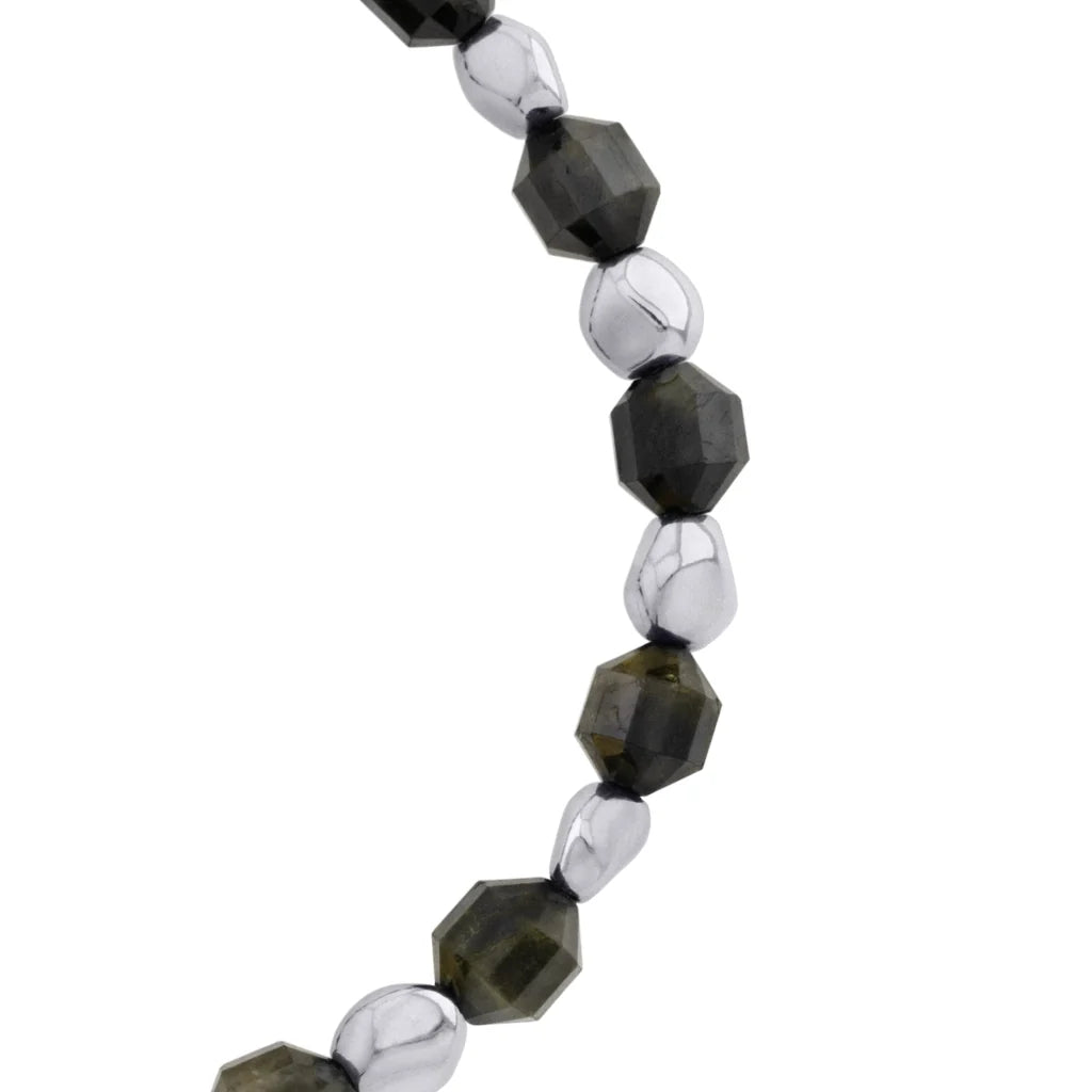 Pulsera ajustable con broche insignia Corso y cuentas facetadas en baño de rodio, con piedra turmalina facetada - Joyería y bisutería fina