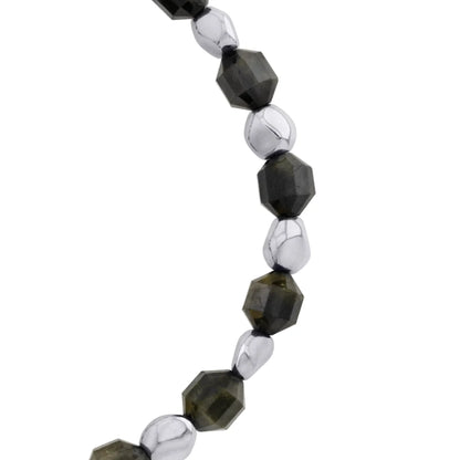 Pulsera ajustable con broche insignia Corso y cuentas facetadas en baño de rodio, con piedra turmalina facetada - Joyería y bisutería fina