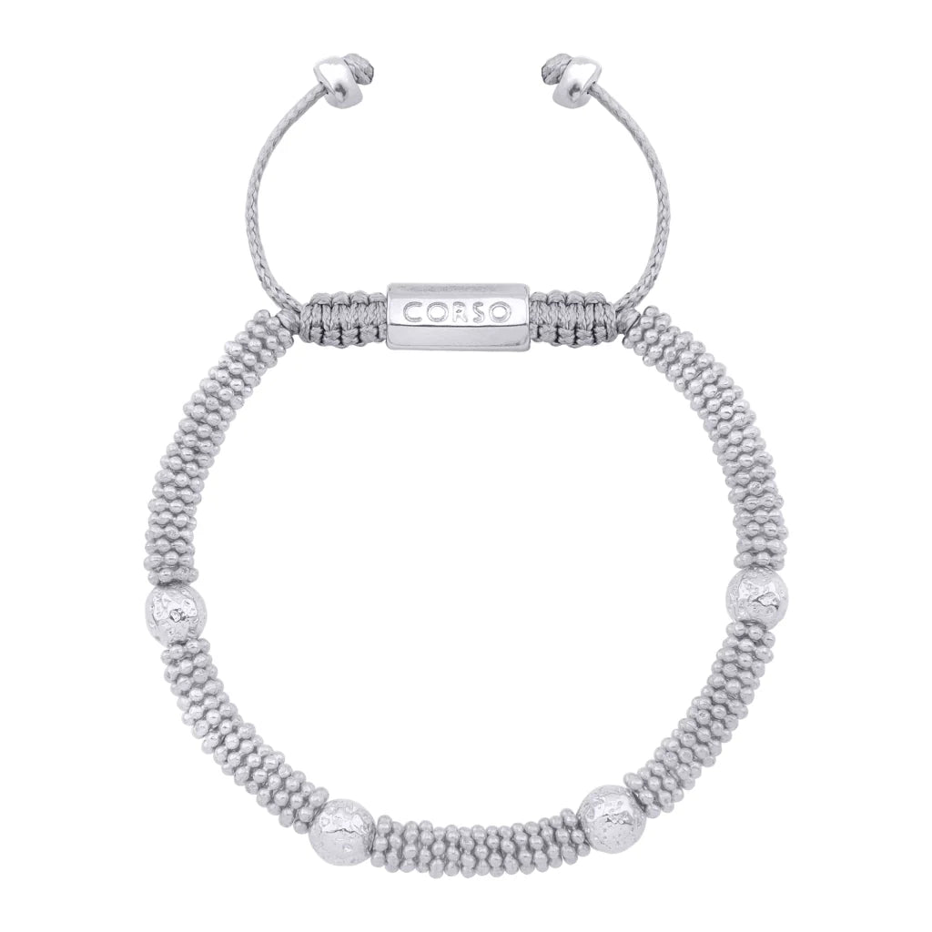 Pulsera con mantras, miniflor y placa octagonal en baño de rodio - Joyería y bisutería fina
