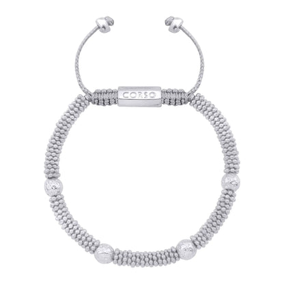 Pulsera con mantras, miniflor y placa octagonal en baño de rodio - Joyería y bisutería fina