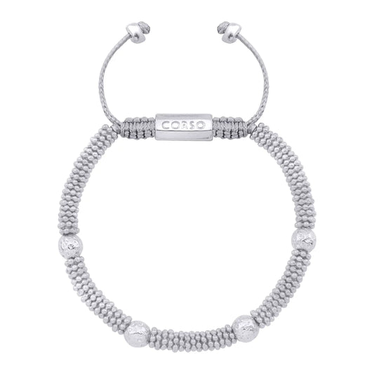Pulsera con mantras, miniflor y placa octagonal en baño de rodio - Joyería y bisutería fina