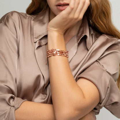 Pulsera con cuentas cilíndricas bañadas en oro rosa 22K - Joyería y bisutería fina