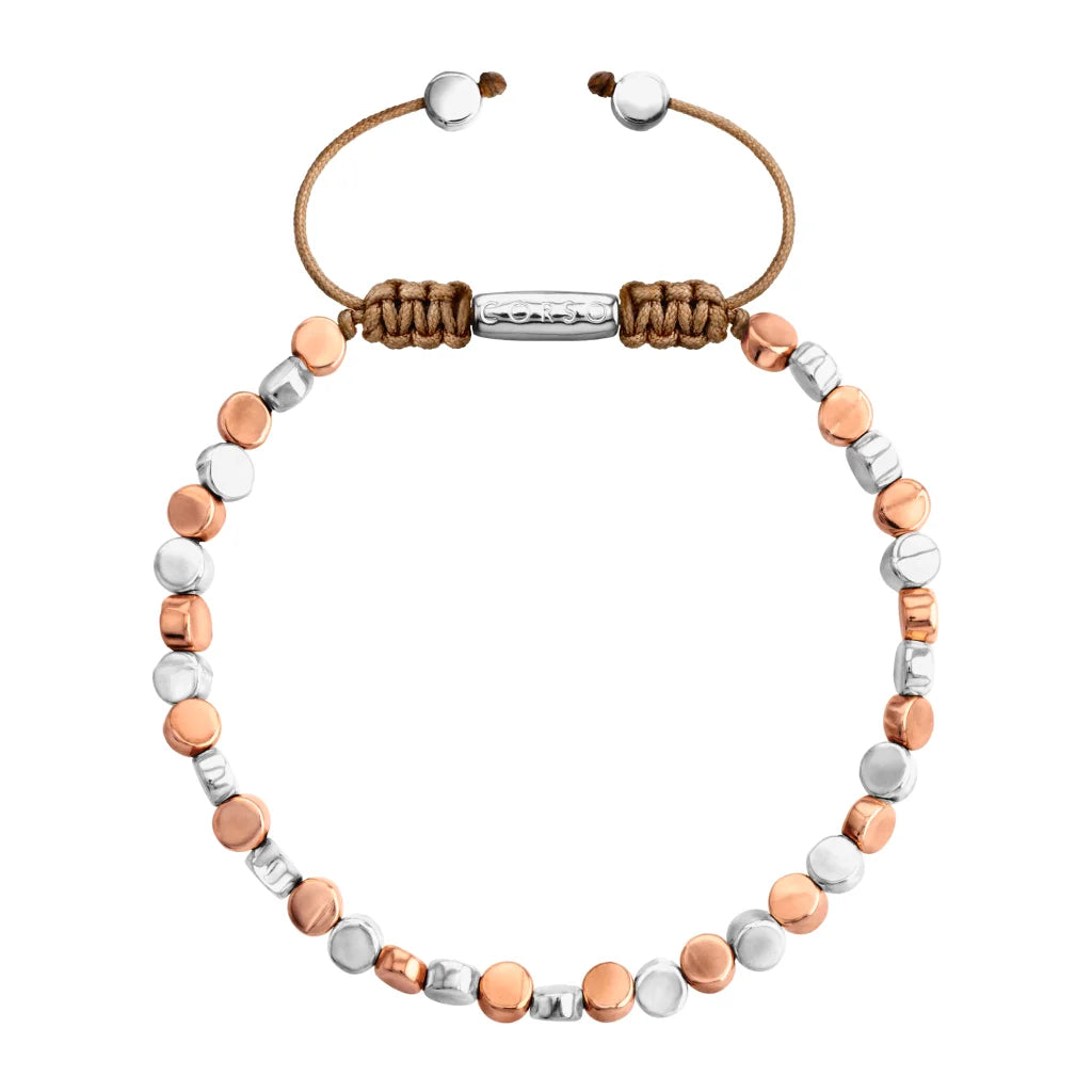 Pulsera con cuentas cilíndricas bañadas en oro rosa 22K y rodio - Joyería y bisutería fina