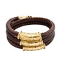 Pulsera Baño de Oro 22K, piel natural nappa, diseño hojas de laurel - Joyería y bisutería fina