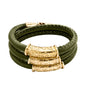 Pulsera Baño de Oro 22K, piel natural nappa, diseño hojas de laurel - Joyería y bisutería fina