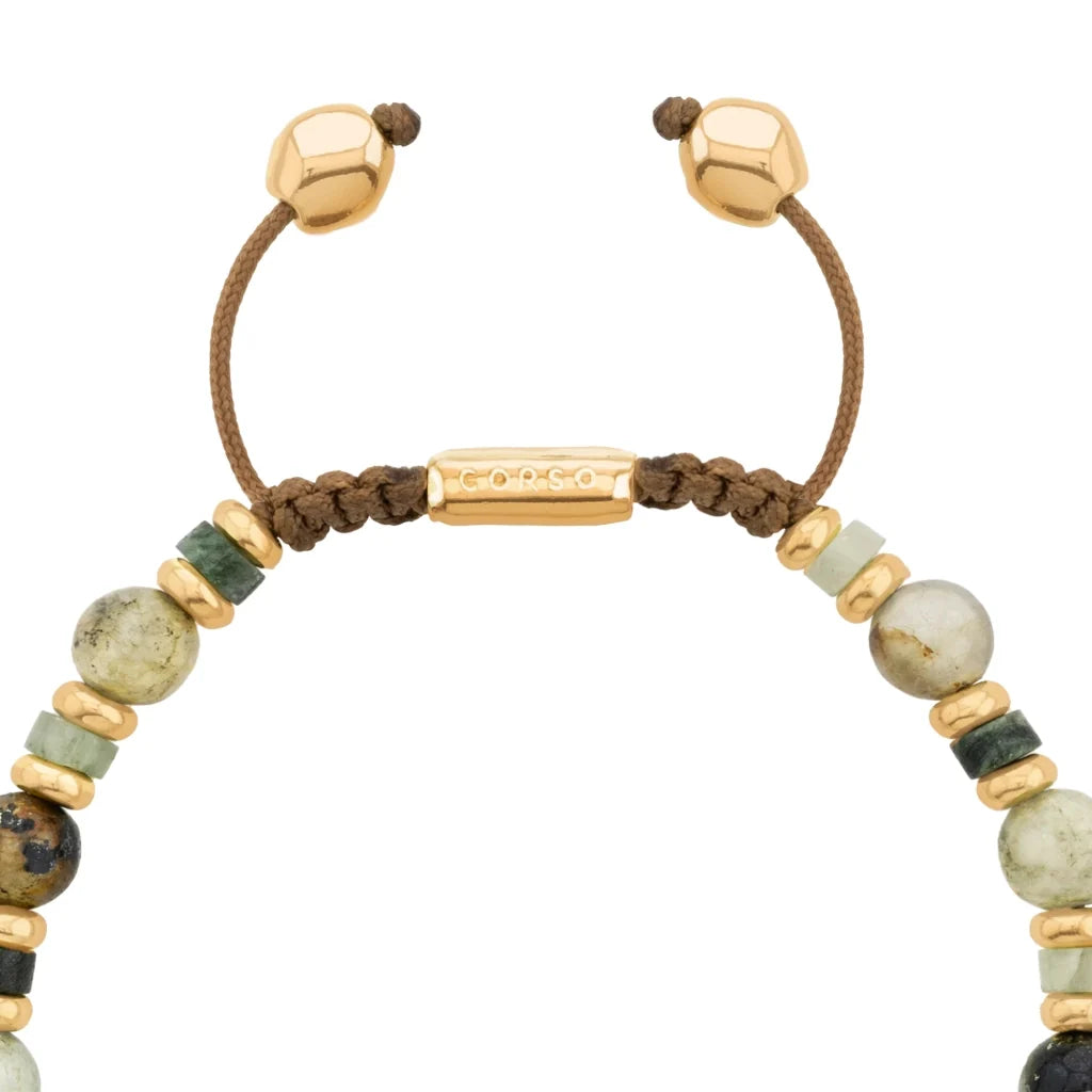 Pulsera con rondeles y dije de pez koi en baño de oro de 22K, con piedras naturales esféricas - Joyería y bisutería fina