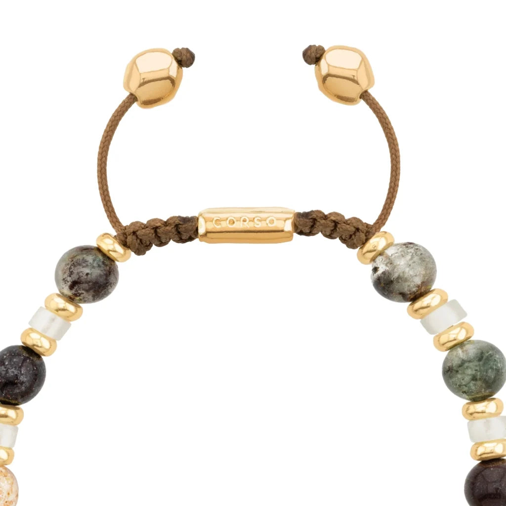 Pulsera con rondeles y dije de pez koi en baño de oro de 22K, con piedras naturales esféricas - Joyería y bisutería fina