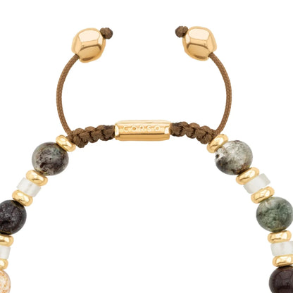Pulsera con rondeles y dije de pez koi en baño de oro de 22K, con piedras naturales esféricas - Joyería y bisutería fina