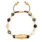 Pulsera con rondeles y dije de pez koi en baño de oro de 22K, con piedras naturales esféricas - Joyería y bisutería fina