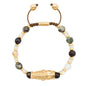 Pulsera con rondeles y dije de pez koi en baño de oro de 22K, con piedras naturales esféricas - Joyería y bisutería fina