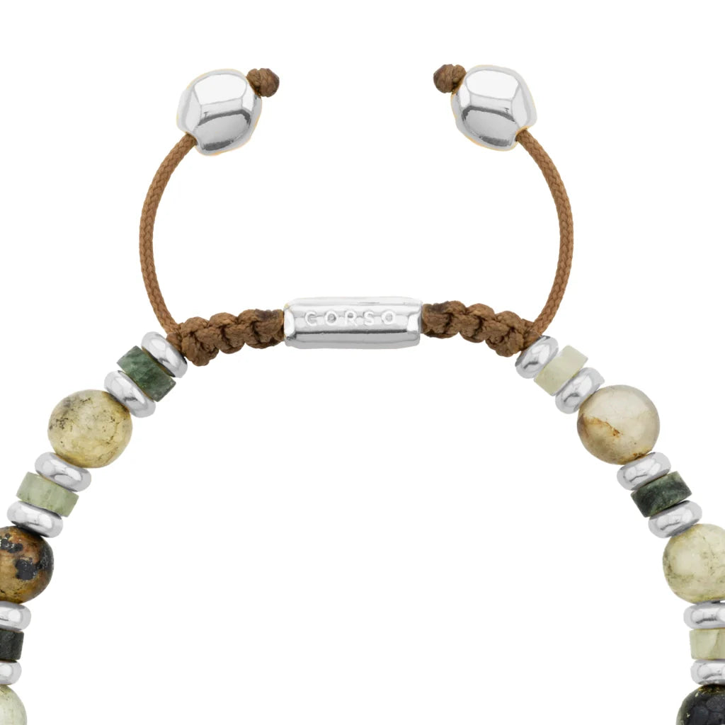 Pulsera con rondeles y dije de pez koi en baño de rodio, con piedras naturales esféricas - Joyería y bisutería fina