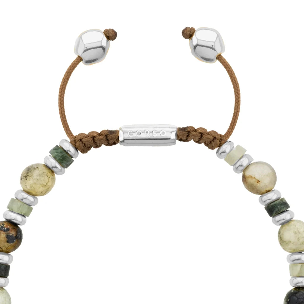 Pulsera con rondeles y dije de pez koi en baño de rodio, con piedras naturales esféricas - Joyería y bisutería fina