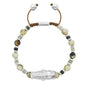 Pulsera con rondeles y dije de pez koi en baño de rodio, con piedras naturales esféricas - Joyería y bisutería fina