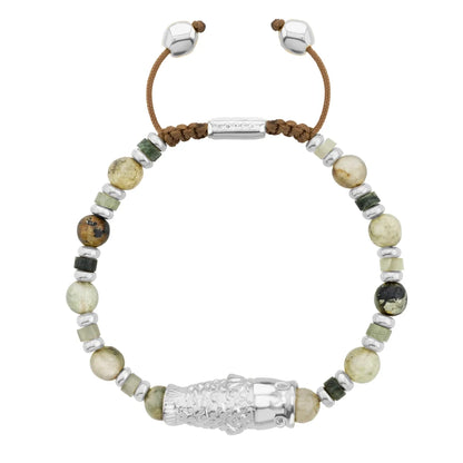 Pulsera con rondeles y dije de pez koi en baño de rodio, con piedras naturales esféricas - Joyería y bisutería fina