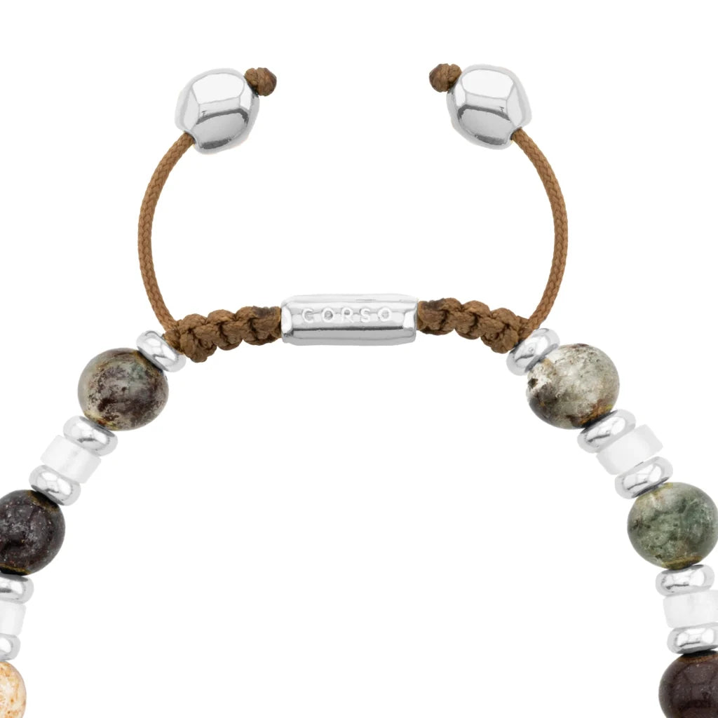 Pulsera con rondeles y dije de pez koi en baño de rodio, con piedras naturales esféricas - Joyería y bisutería fina