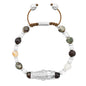 Pulsera con rondeles y dije de pez koi en baño de rodio, con piedras naturales esféricas - Joyería y bisutería fina