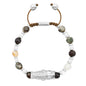 Pulsera con rondeles y dije de pez koi en baño de rodio, con piedras naturales esféricas - Joyería y bisutería fina