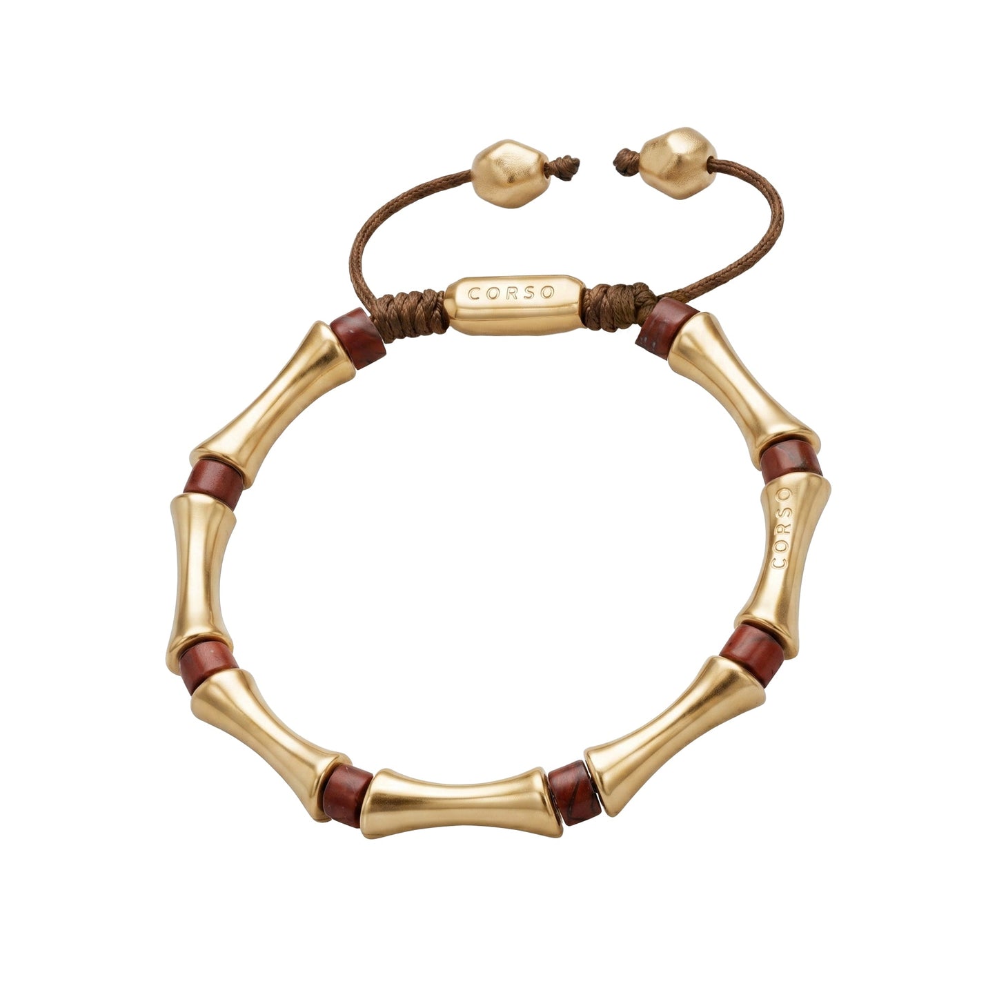 Bamboo Red Jasper Stone Gold Bracelet